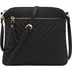 Quilted Medium Crossbody Bag with Tassel Accent